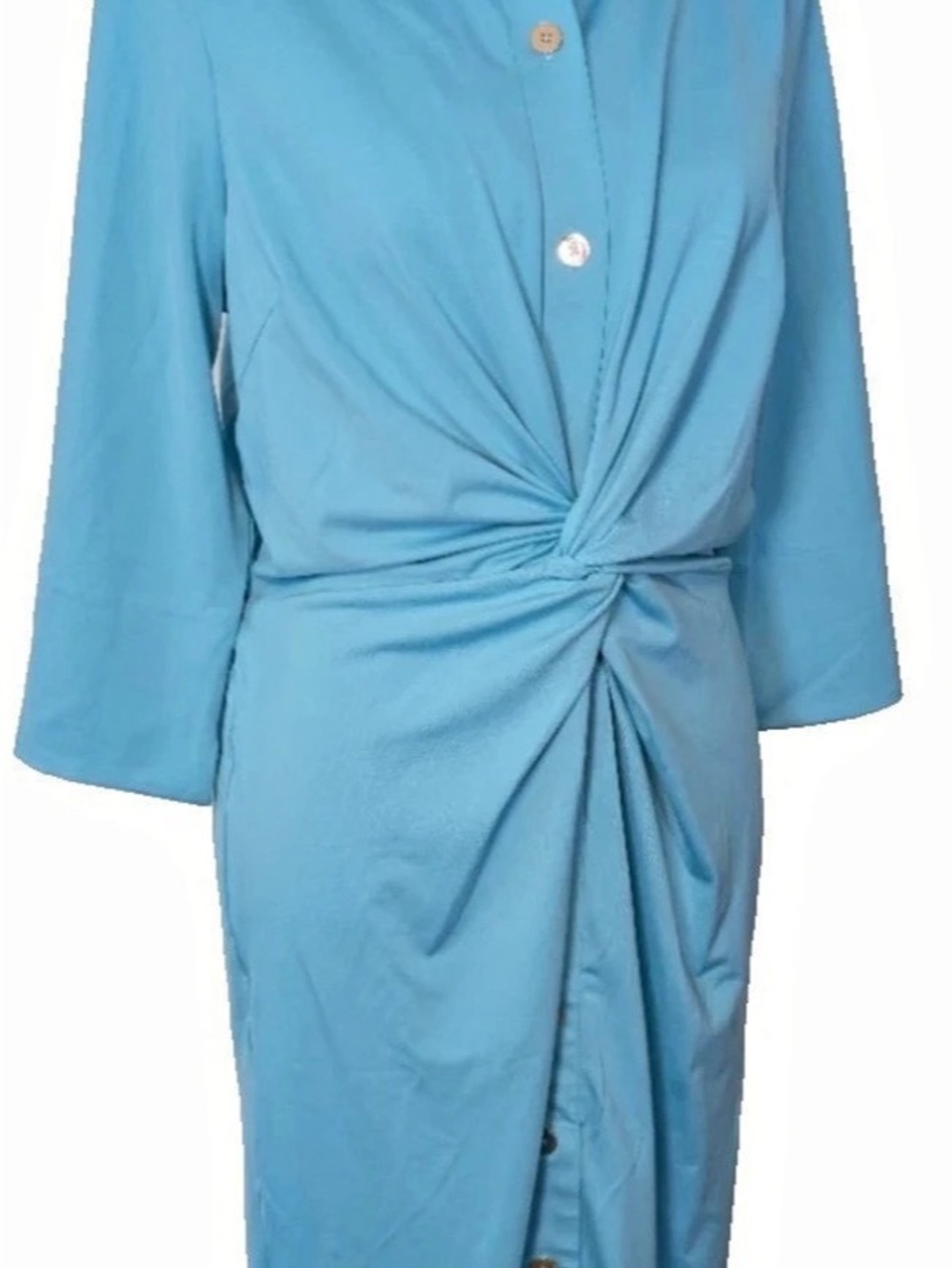 Gretchen Scott Waist-Defined Twist-Front Midi Shirt Dress Blue Midi Shirt Dress